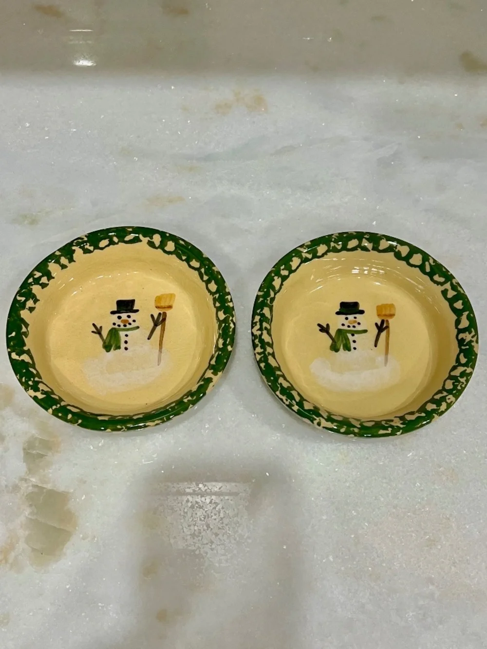 🐶 Alpine Pottery Snowman Pet Bowls - Set of 2 - Like New! 🐶